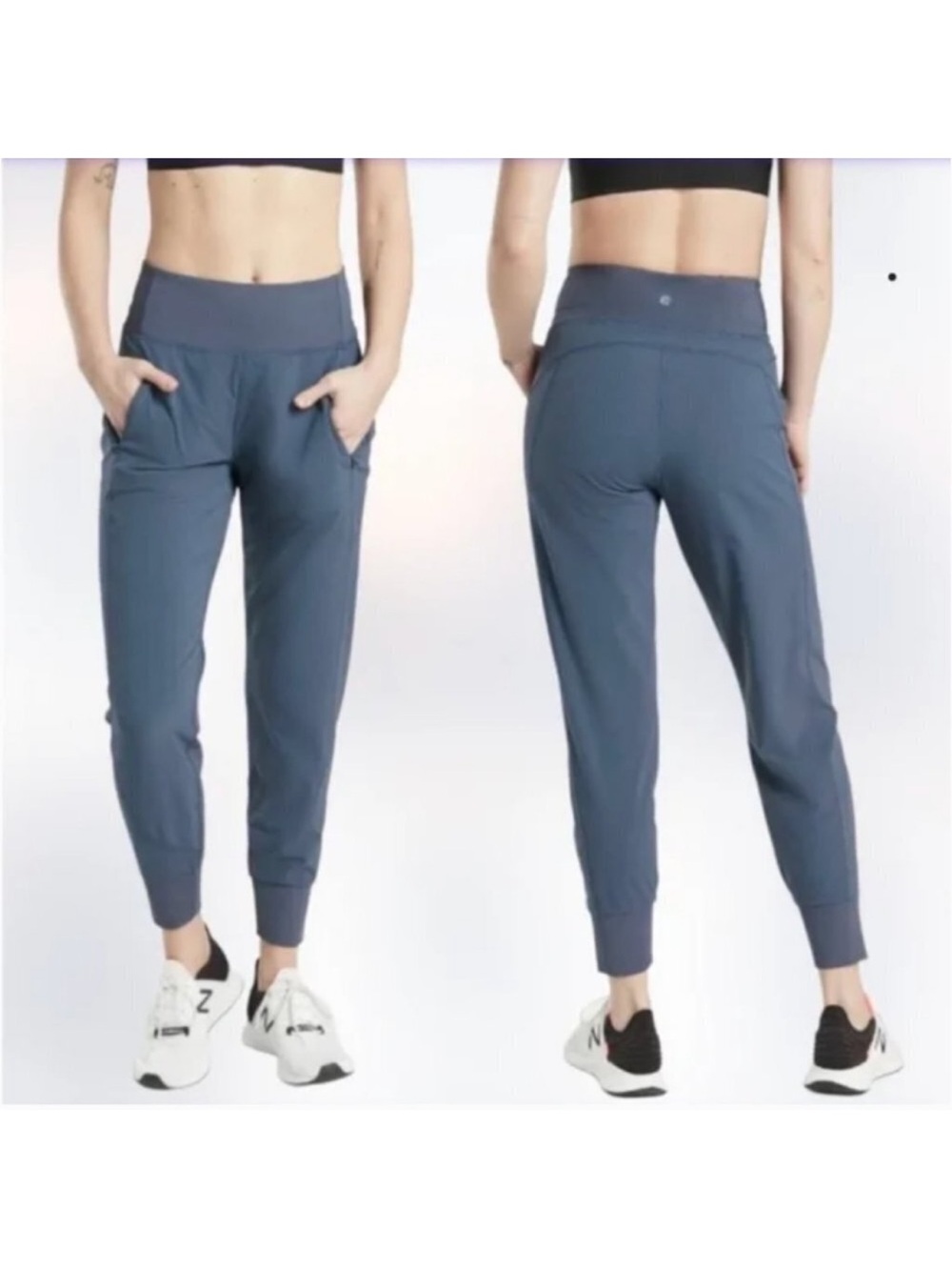 Athleta Distance Jogger Pants in Dobby Iron Blue with zipper and pockets